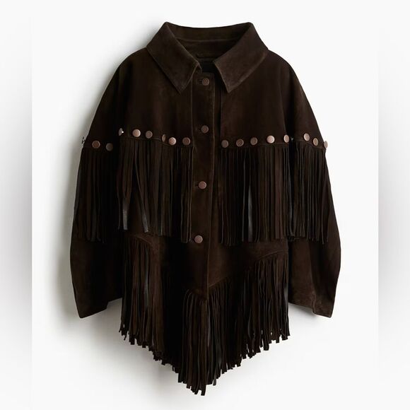 Lorena Saravia H&M Fringed Suede Cape Jacket ONE SIZE - Picture 6 of 15